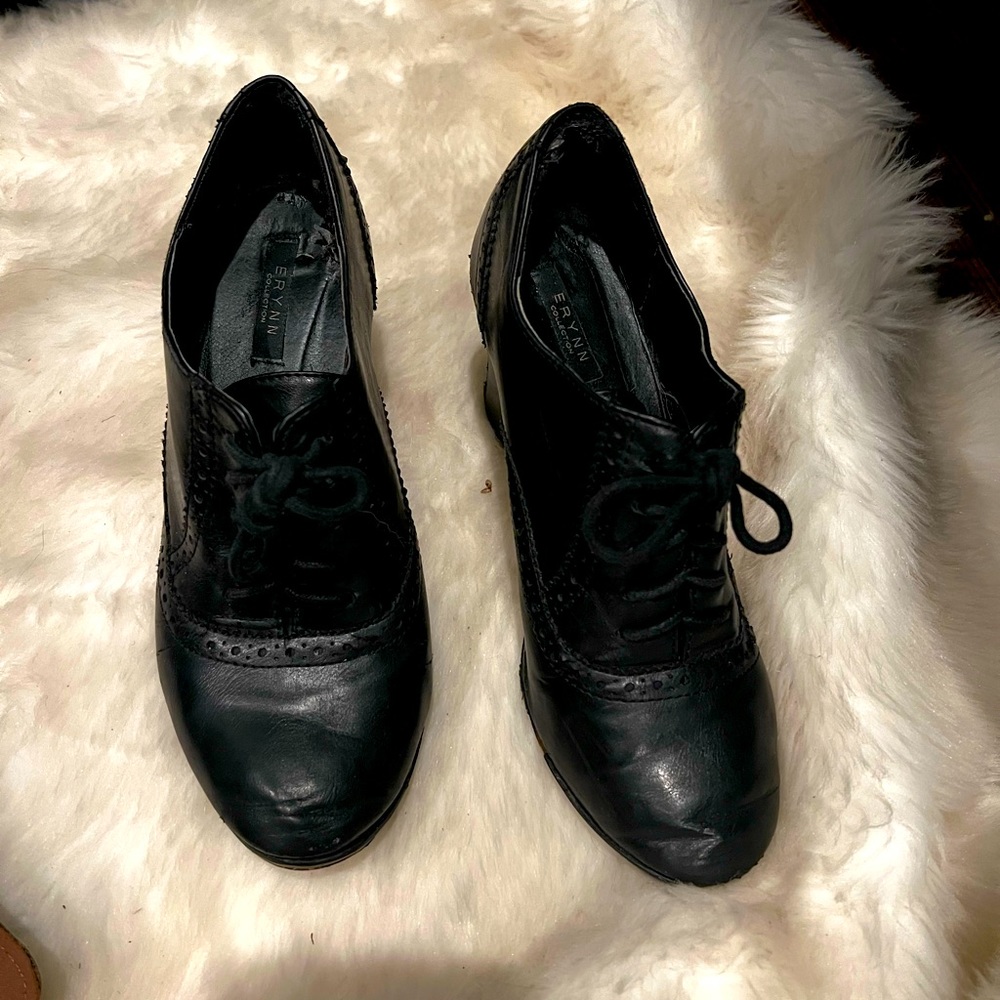 High heel French leather Oxfords